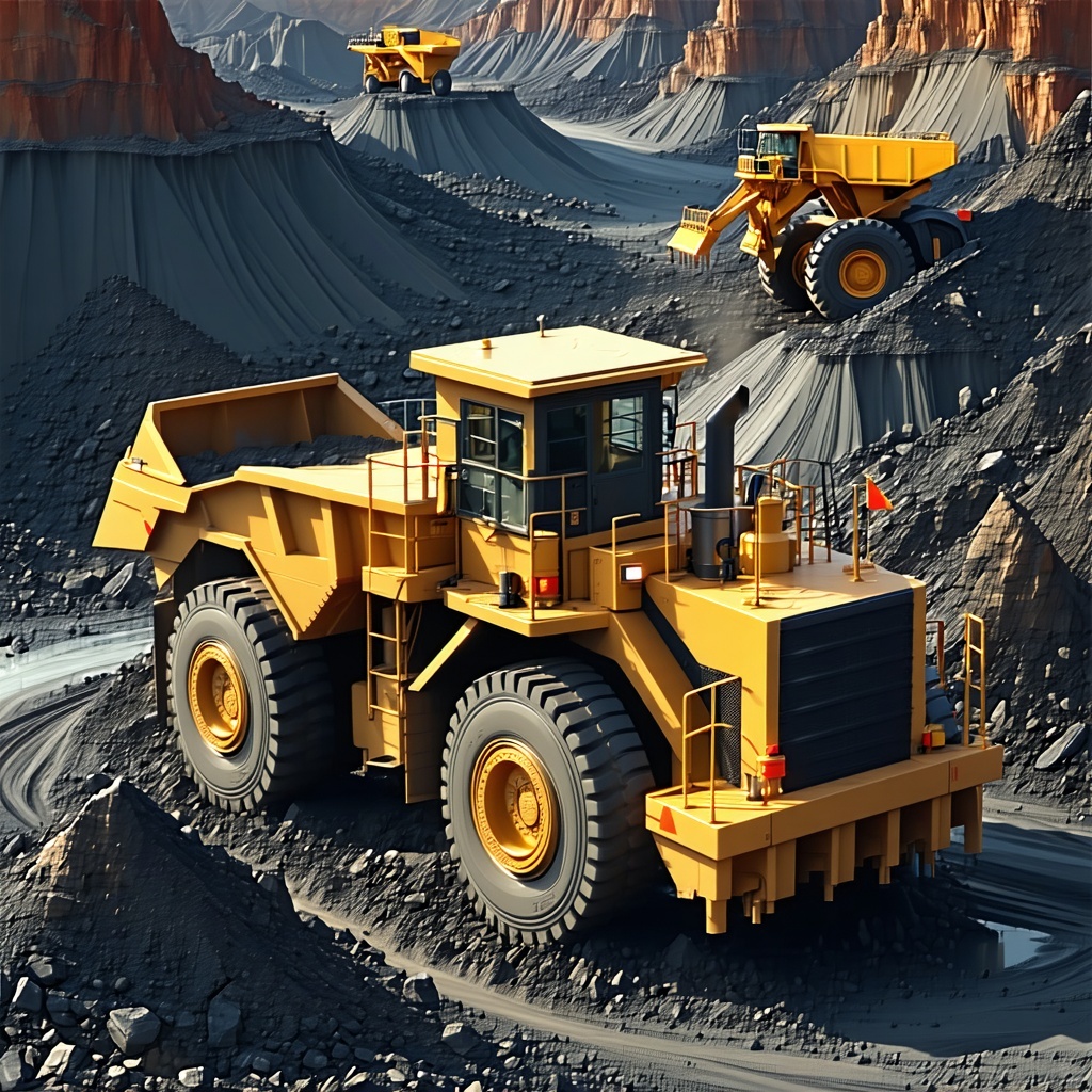 Large yellow haul truck operating in an open-pit mine, representing mining industry operations