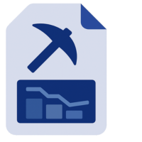 Icon of a pickaxe and layered ore model representing the link between geology and processing operations.