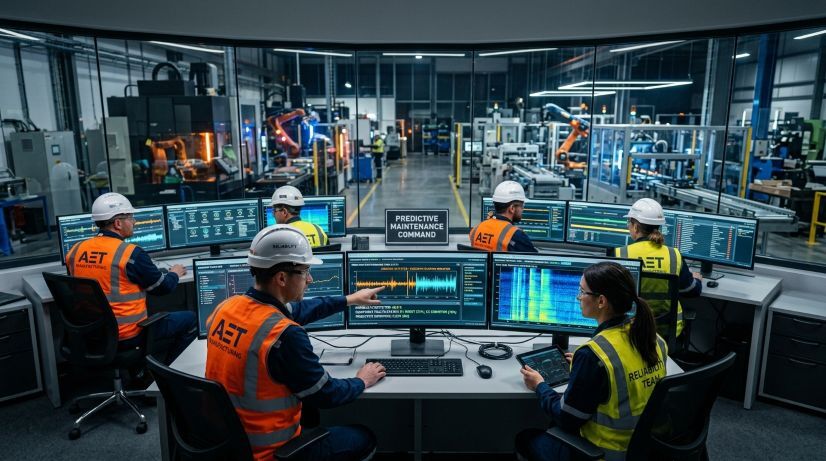 Control room telemetry showing predictive maintenance monitoring