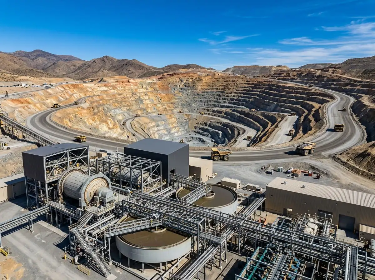 Modern Open-Pit Mining Operations and Mineral Processing Plant